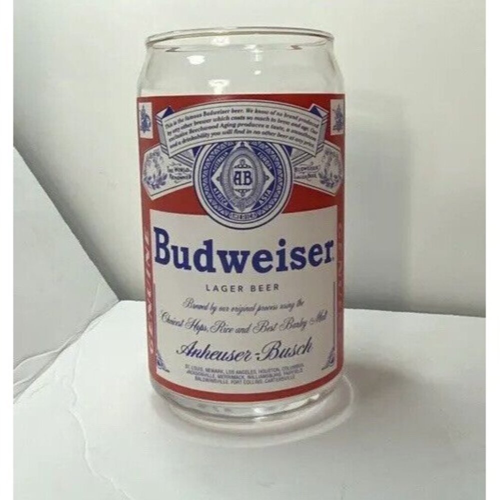 Vintage Anheuser Busch Budweiser Lager Beer Logo Glass Cup 5 inch Faded Appliqué